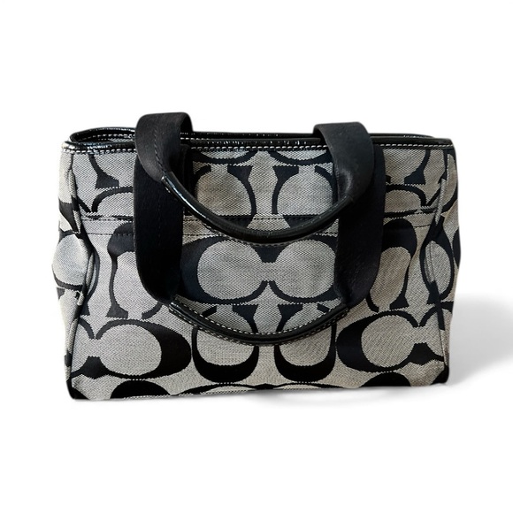 Coach F14877 Signature Black Gray C Jacquard Purse Patent Leather & Dust Bag - Picture 6 of 13